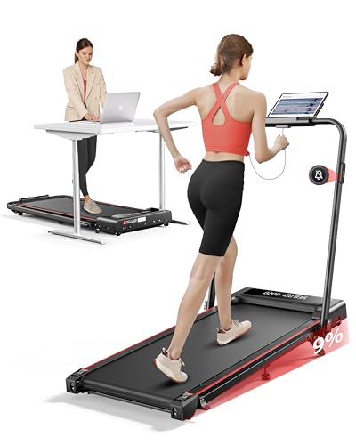 TOPUTURE 4 in 1 Walking Pad Treadmill with Incline and Handle, 2.5HP with Dual Display and Mute Control, Foldable Under De...