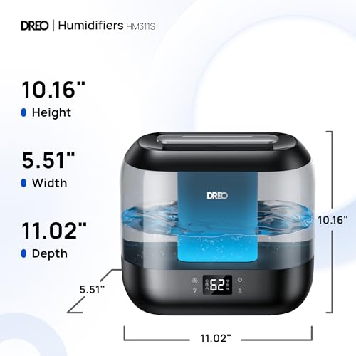 Dreo Smart Humidifiers for Bedroom, Top Fill 4L Supersized Humidifier Large Room with 28 dB, 36H Runtime, Touch/APP/Voice ...