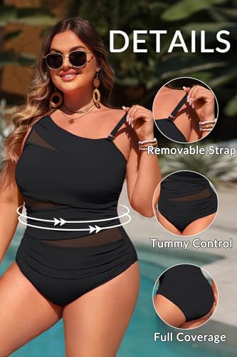 Aqua Eve Plus Size One Piece Swimsuit for Women Tummy Control Bathing Suits One Shoulder Swimwear