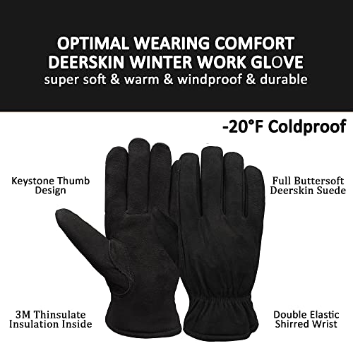 SKYDEER 3M Thinsulate Thermal Winter Work Gloves with Windproof Premium Genuine Deerskin Suede Leather (Unisex SD8671T)