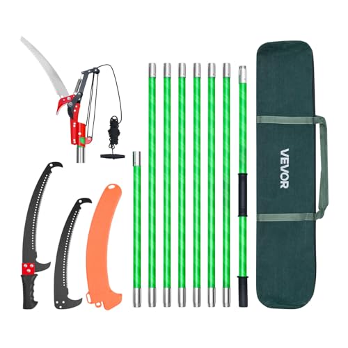 VEVOR Manual Pole Saw, 3.87-27 ft Extendable Pole Tree Pruner with Scissors, Sharp 65Mn Steel Blade, Lightweight Fiberglas...