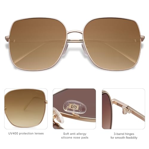 SOJOS Trendy Oversized Square Metal Frame Sunglasses for Women Men Retro Big Flat Lens UV Protection Sunglasses SJ1146