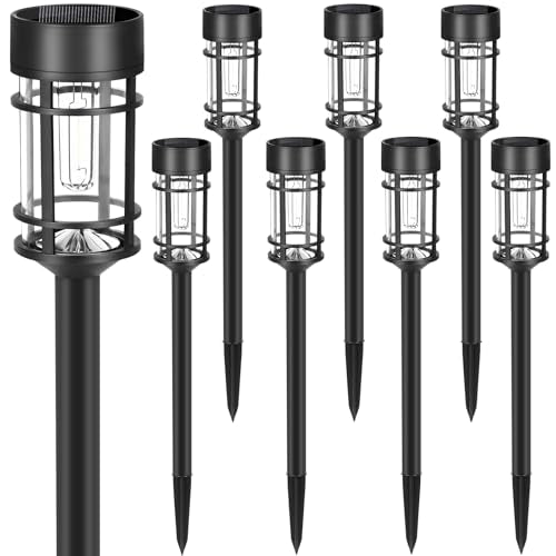 Mancra Solar Pathway Lights, 8 Pack LED Solar Lights Outdoor Waterproof, Glass Metal Garden Lighting for Yard Path Landsca...