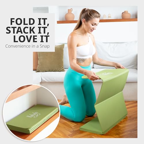 Foldable Yoga Mat + Carry Bag, 6mm 7-fold Workout Mat, Easy to Store, Anti-Slip Folding Exercise Mat for Yoga, Pilates, Ho...
