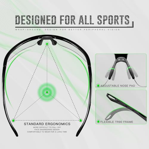 KAPVOE Photochromic Sunglasses for Men Women Sports Sunglasses Cycling Running Baseball Golf 100% UV Protection K87