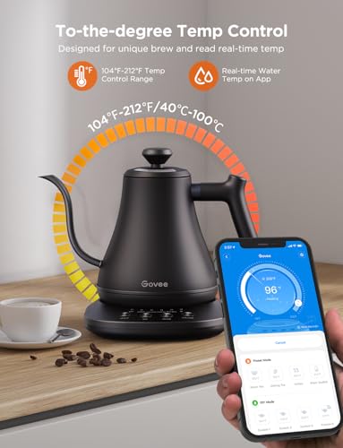 Govee Smart Electric Kettle, WiFi Variable Temperature Gooseneck Pour Over Kettle and Tea Kettle, Alexa Control, 1200W Qui...