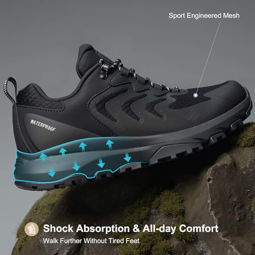 OUTJET Men's Waterproof Hiking Shoes Lightweight Breathable Anti Slip Outdoor Trails Shoes