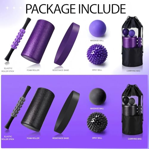 Soulchen 12 Pcs Foam Roller Set - 6 in 1 Deep Muscle Recovery Kit Includes Back Roller, Massage Ball, Muscle Stick, Fascii...