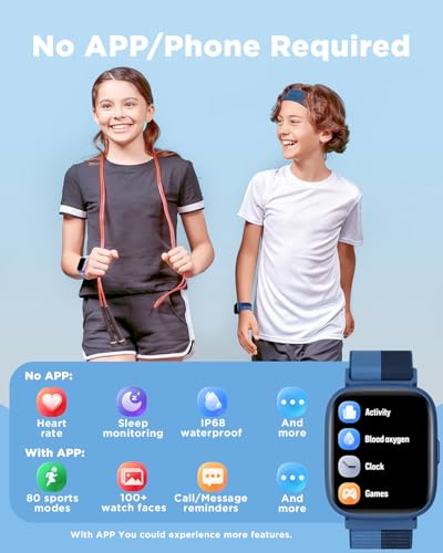 BIGGERFIVE Smart Watch for Kids, 1.8" Fitness Tracker Watch Pedometer, Heart Rate, IP68 Waterproof, Sleep Monitor, Calorie...
