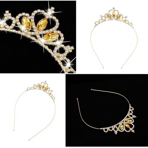 Molain 2Pcs Princess Crown Tiara, Girls Headband Hair Hoop with Rhinestone Crystal Pearl, Head Crown for Women Girls Weddi...