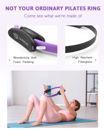 LIONSCOOL Pilates Ring Set – 14" Anti-Deformation Magic Circle with Padded Handles, Mini Ball, Resistance Bands, Guide & Bag