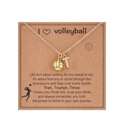 SKIRIFLA Volleyball Gifts for Teen Girls Women, Initial A-Z Name Letter Volleyball Necklace Christmas Gifts for Team Playe...