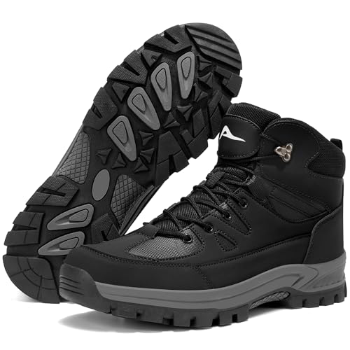 HARENCE Mens Waterproof Hiking Boots Comfortable Outdoor Walking Trail Boot Non Slip Mid Ankle Trekking Shoes