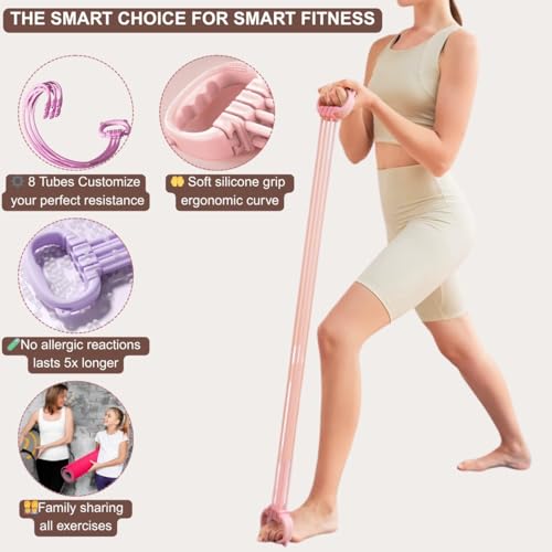 Resistance Bands with Handles - 8 Tube Adjustable Figure 8 Exercise Bands Set for Women & Men, Heavy Duty Workout Bands fo...