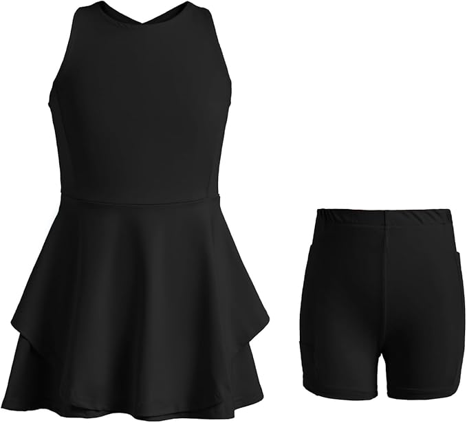 Handfrog Kids Girls Tennis Golf Dress Outfit Sleeveless Dress with Shorts Pockets 2 Piece Sport Athletic Sets