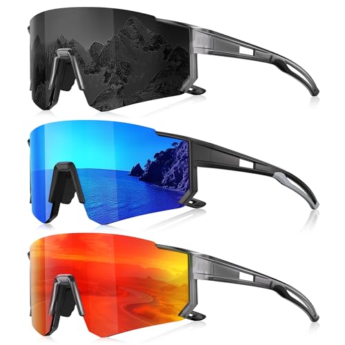 Foliful 3 Pack Polarized Sunglasses for Men Women, Sports Mens Sunglasses with UV Protection for Baseball Cycling Running