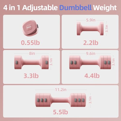 Lightweight Adjustable Dumbbell Kettlebell Set - 4 in 1 Free Weight Set with Kettlebell Grip Converter, Each 2.2 3.3 4.4 ...
