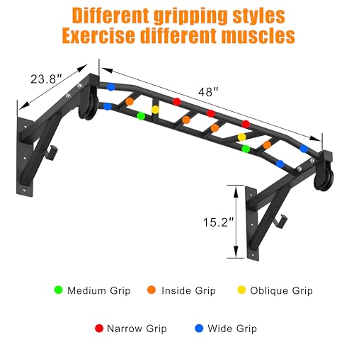 Upgrade Pull Up Bar Wall Mounted,Heavy Duty Multi Grip Chin Up Bar for Strength Training, 600 lbs Capacity, Durable Steel ...