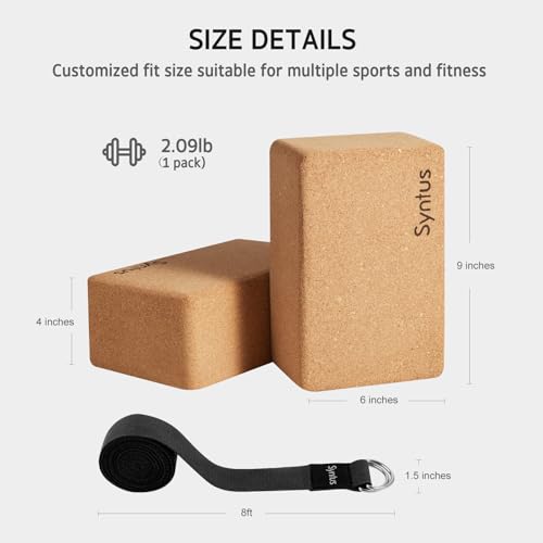 Syntus Yoga Block and Yoga Strap Set, 2 Soft Non-Slip Yoga Blocks 9×6×4 inches, 8FT Metal D-Ring Strap for Yoga, General F...