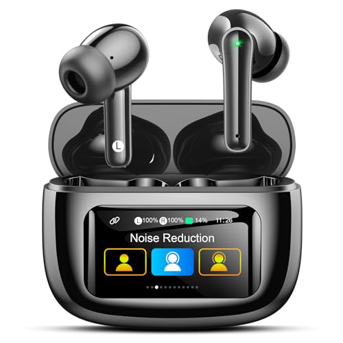 JGUG Wireless Earbuds Bluetooth 6.0 Headphones, Ear Buds with ANC Noise Cancelling, ENC Clear Calls, Touchscreen LED Displ...