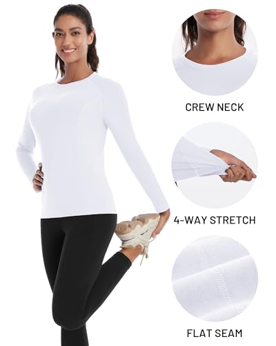 Runhit Thermal Shirts for Women Long Sleeve Compression Tops Fleece Lined Athletic Workout Soft Base Layer Cold Weather