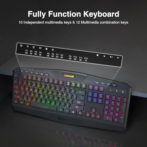 Redragon K503 Wireless Gaming Keyboard, 3-Mode (2.4G/BT/USB), RGB LED Backlit, Multimedia Keys, Fully Programmable Silent ...