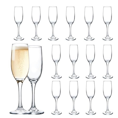 UMEIED Set of 16 Champagne Glasses, Champagne Flutes with Classic Shape, Long stem Sparkling Wine glasses for Wedding, Res...