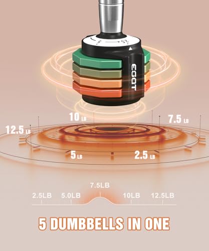 Adjustable Dumbbells Set/Single, 12.5LB/22.5LB/55LB 5 in 1 Free Adjustable Dumbbell Set with Anti-Slip Handle & Rainbow-co...