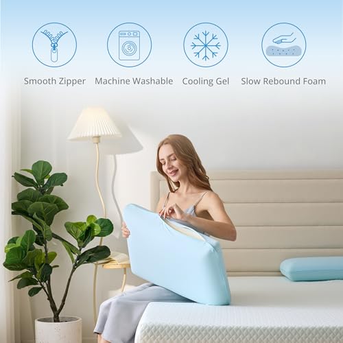 Cooling Pillow for Sleeping, Gel Memory Foam Pillow with Reversible Cover, Neck Support for Side, Back and Stomach Sleeper...