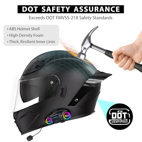 Bluetooth Motorcycle Helmet, Full Face Flip Up Modular Motorcycle Helmet with Bluetooth intercom headsets, DOT Approved Du...