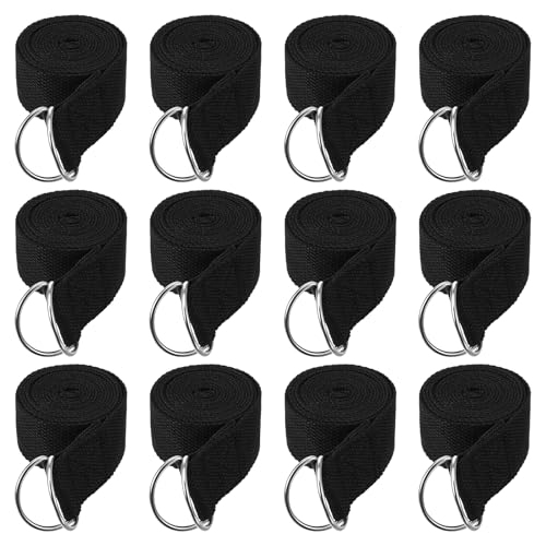 12 Pcs Yoga Strap 6Ft Exercise Stretch Bands for Flexibility with Adjustable Metal D Ring Buckle Loop Stretch Strap Non El...