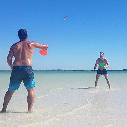 Jazzminton Paddle Ball Game Beach for Family and Friends - 2 Paddles, 2 Birdies, 1 Ball and Carry Bag – Wind Birdie Includ...
