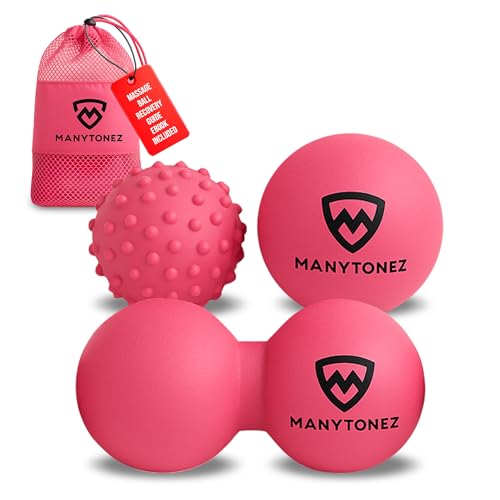MANYTONEZ Hard Massage Ball Set - Lacrosse, Peanut, Spiky Ball (Medium Firm) with Carry Bag & eBook Guides - for Trigger P...