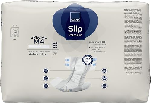 Abena Classic Design Adult Diapers, Slip Special Premium Incontinence Briefs, Heavy Absorbency, Level 4, Medium, 14 Count