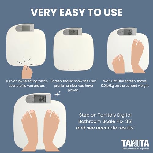 Tanita HD-351 Japan Technology Digital Bathroom Weight Scale- 440 lbs Capacity - Accurate & Precise with 5 Multi-User Conv...