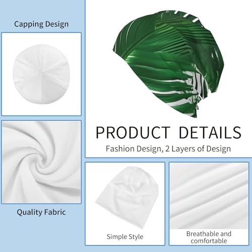 Green Palm Leaf Print Soft Beanie Hat for Men Women Warm Fashion Cap for Jogging Cycling Gift Outdoor Use