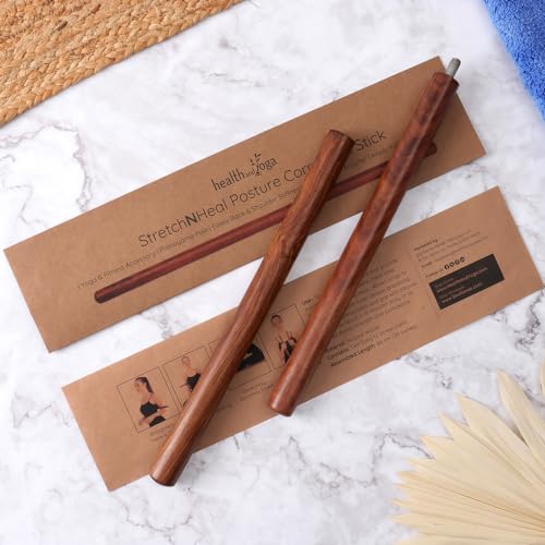 HealthAndYoga™ StretchNHeal Collapsible Multi-Use Wooden Yoga Stick - Regular and XL - Portable Posture Corrector Pole, St...