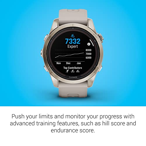 Garmin fēnix 7S Pro Sapphire Solar, Multisport GPS Smartwatch, Built-in Flashlight, Solar Charging Capability, Sand