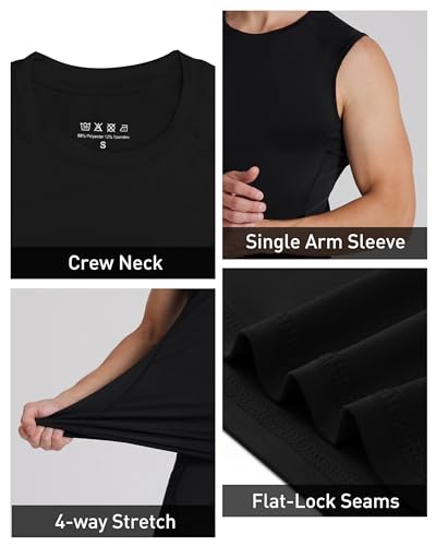 RIKUAOU Mens One Arm Sleeve Compression Shirts 1/2 Long Sleeve Athletic Base Layer Undershirt Basketball Workout Top