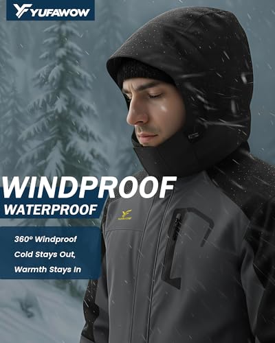Yufawow Men's Ski Jacket Waterproof Warm Snowboard Jacket Insulated Winter Coat for Outdoor Cold Weather Sports Work