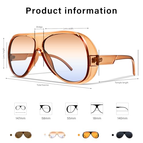 Aviator Sunglasses for Women Retro Oversized Square Sun Glasses for Outdoor Sporting Driving UV400 Protection