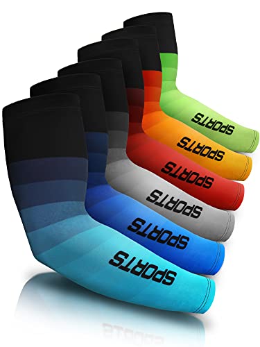JenPen 6 Pairs Arm Sleeve UV Sun Protection Sleeves Cooling Sports Sleeve Anti Slip Ice Silk Warmers Arm Covers for Men Women