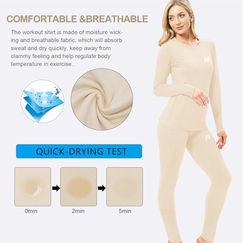 MEETWEE Women Thermal Underwear, Winter Warm Base Layer Compression Set, Fleece Lined Long Johns Running Skiing
