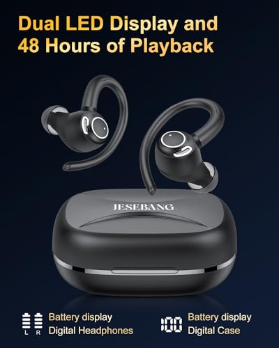 Wireless Earbuds, Bluetooth 5.4 Headphones Sport, Over Ear Buds With ENC Noise Cancelling Mic, 48H, Wireless Earphone With...