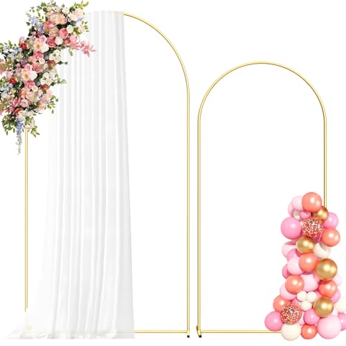 Metal Arch Backdrop Stand, 7.2FT+6FT Wedding Arch Frame, Gold Wedding Arch Backdrop Stand Set of 2, Balloon Arch Backdrop ...