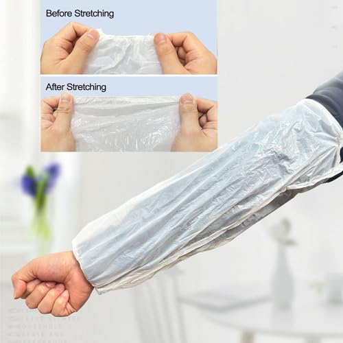 FIPASEN Disposable Oversleeves Covers, 200PCS Plastic Arm Sleeves Covers for Painting Repairing Cleaning Tattooing - White