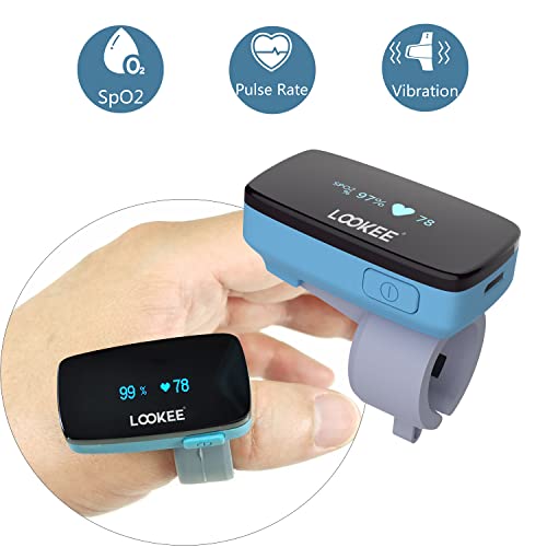LOOKEE Ring Continuous Pulse Oximeter - Wearable Oxygen Monitor with Vibration Reminder for Low O2 - Rechargeable Blood Ox...