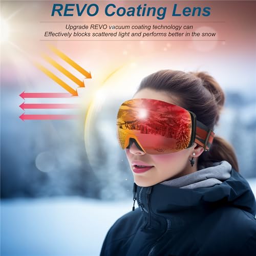 FEISEDY Magnetic Ski Goggles for Men Women Youth Frameless Snow Goggles 100% UV Protection Snowboard Goggles B0020