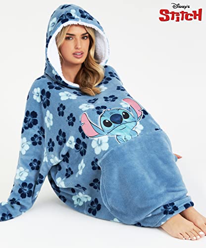 Disney Stitch Blanket Hoodie for Women Teens, Wearable Oversized Fleece Hooded Poncho with Pocket, Cozy Gifts for Women