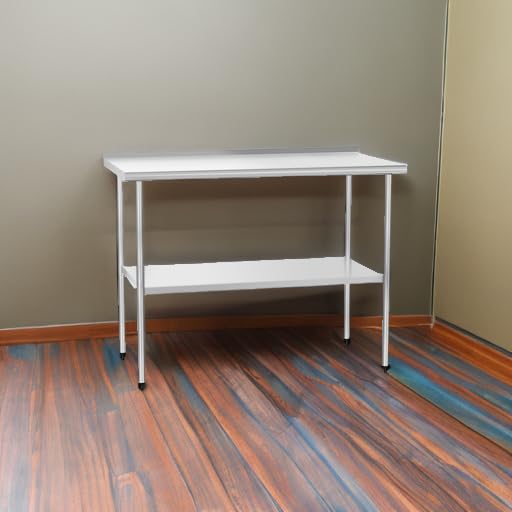 HOCCOT Stainless Steel Work Table 24" x 48" with Adjustable Undershelf and Backsplash, Commercial Workstations for Kitchen, Garage, Outdoor BBQ